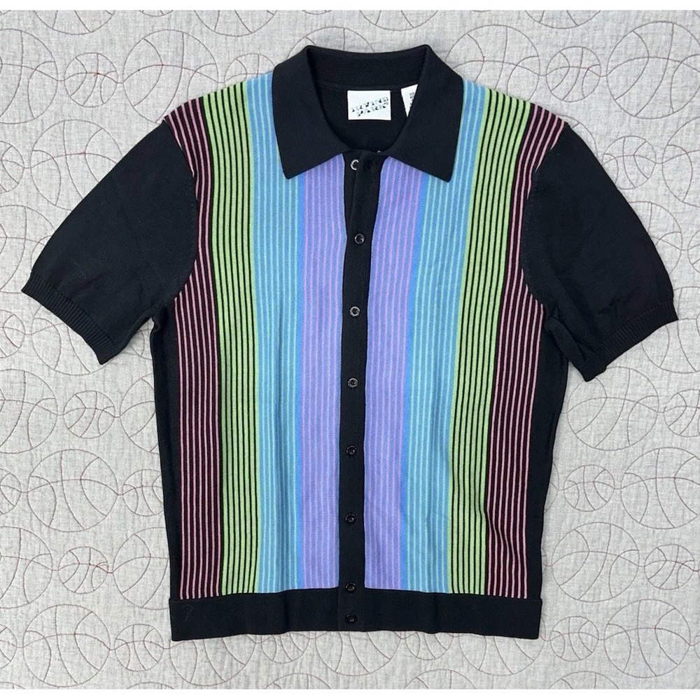 Irvine Park Retro Button Down Short Sleeve Knit Shirt Rainbow / Men's Small